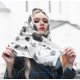 Шелковый платок "Божьи коровки" серебристо-белый ч-б